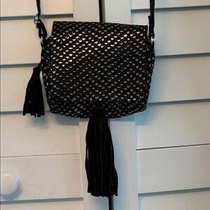 4/$20 Black Metallic Accent Crossbody Bag with Tassel